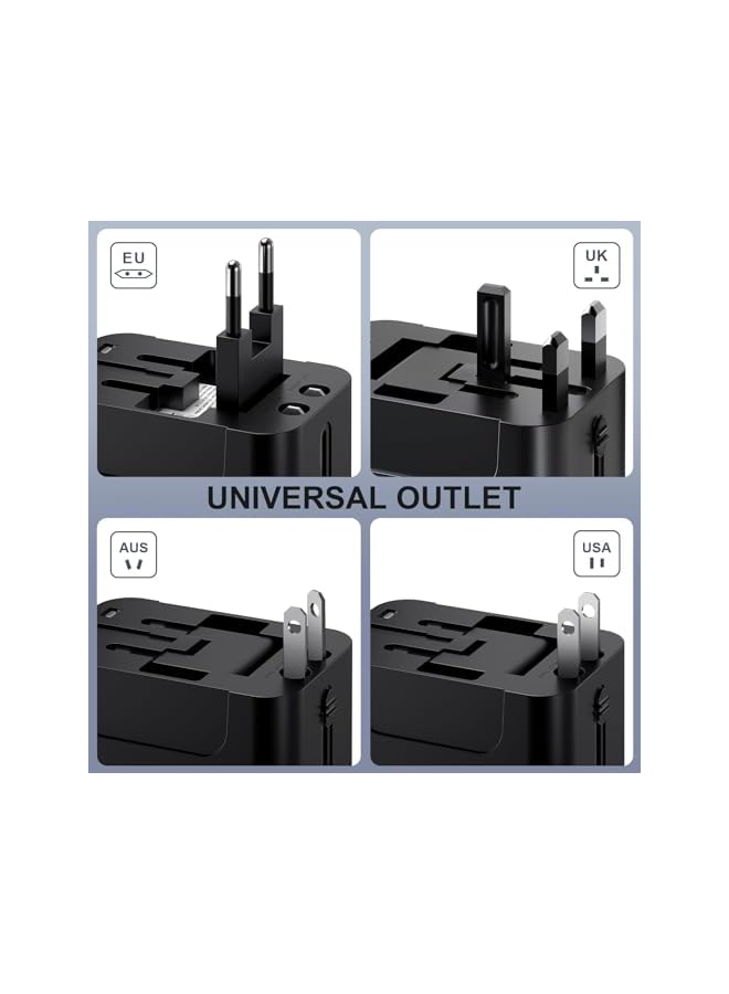 promass Universal Worldwide Travel Adapter, Portable Power Adapter Converter (Black) Worldwide AC Outlet Plugs Adapters for Europe, UK, US, AU, Asia-Black, International Adaptor USB 1 and USB 2 Ports - Image 3