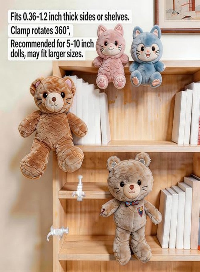 MDOWOK Floating Doll Holder for Shelves & Desktops: Invisible Display Clamp with Universal Fit for 5-10" Figures, Floating Design, Edge-Mount M Size for Furniture 0.36-1.2" Thick (M Type Fit 5-10" Dolls 2 Set White) - Image 3