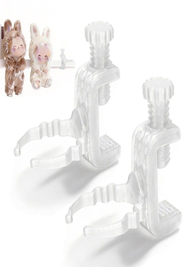 MDOWOK Floating Doll Holder for Shelves & Desktops: Invisible Display Clamp with Universal Fit for 5-10" Figures, Floating Design, Edge-Mount M Size for Furniture 0.36-1.2" Thick (M Type Fit 5-10" Dolls 2 Set White) - Image 1