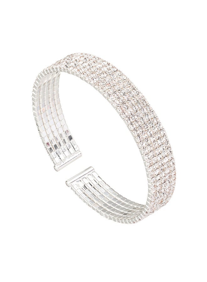 Sparkly Classic Multi-layer Big Wide Crystal Rhinestone Cuff Bracelet - Image 1