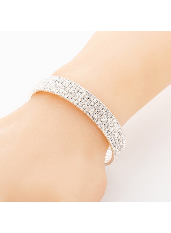 Sparkly Classic Multi-layer Big Wide Crystal Rhinestone Cuff Bracelet - Image 2