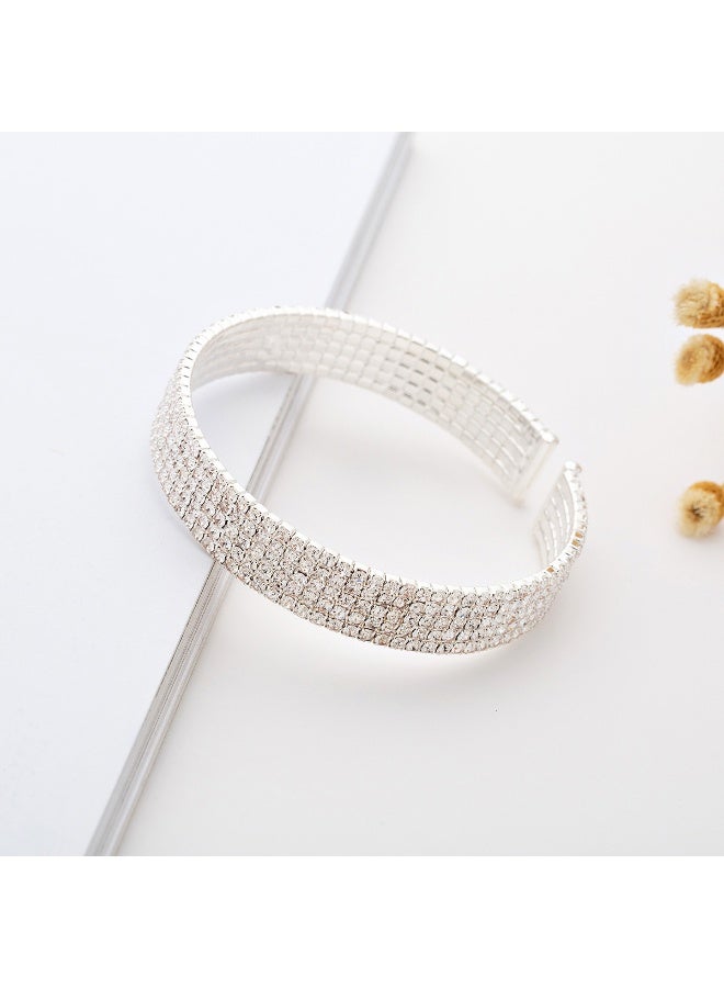 Sparkly Classic Multi-layer Big Wide Crystal Rhinestone Cuff Bracelet - Image 5