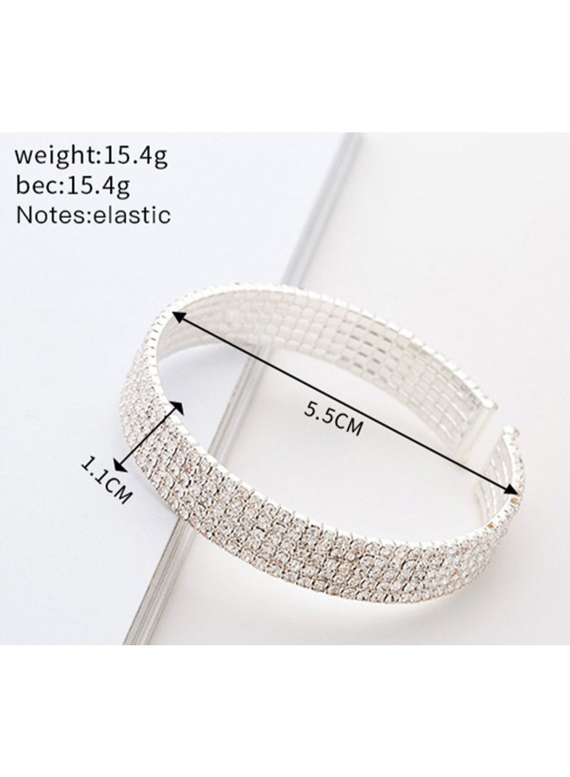 Sparkly Classic Multi-layer Big Wide Crystal Rhinestone Cuff Bracelet - Image 4