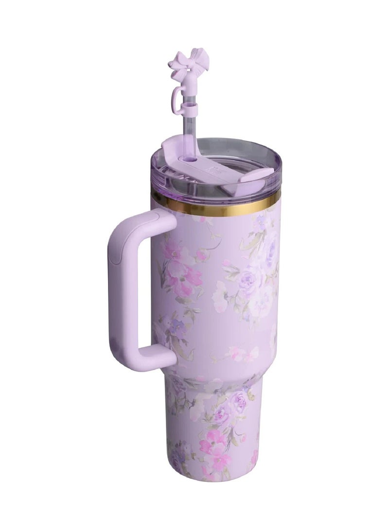 Stanley The Quencher H2.0 Tumbler With Handle And Straw 40 oz Flowstate 3-Position Lid Cup Holder Compatible For Travel Insulated Stainless Steel Cup BPA-Free Stanley X LoveShackFancy Cup Vacuum Insulated Tumbler With Lid and Straw For Water, Iced Tea Or Coffee, Smoothie And More Ribbon Rosa Purple - Image 2