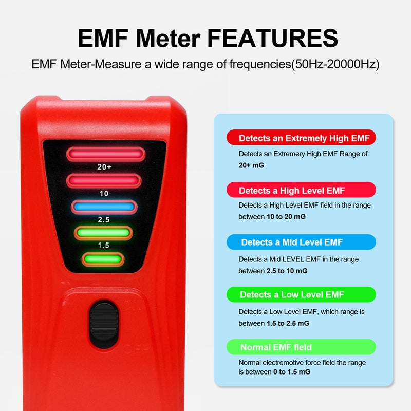 مكشعر إشعاع كهرومغناطيسي عملي / مقياس EMF محمول / مقياس EMF محمول / مقياس جاوس بخمسة مصابيض LED / مقياس اختبار المجال المغناطيسي للمنزل ومكنسة التهوية ومجفف الشعر - Image 2