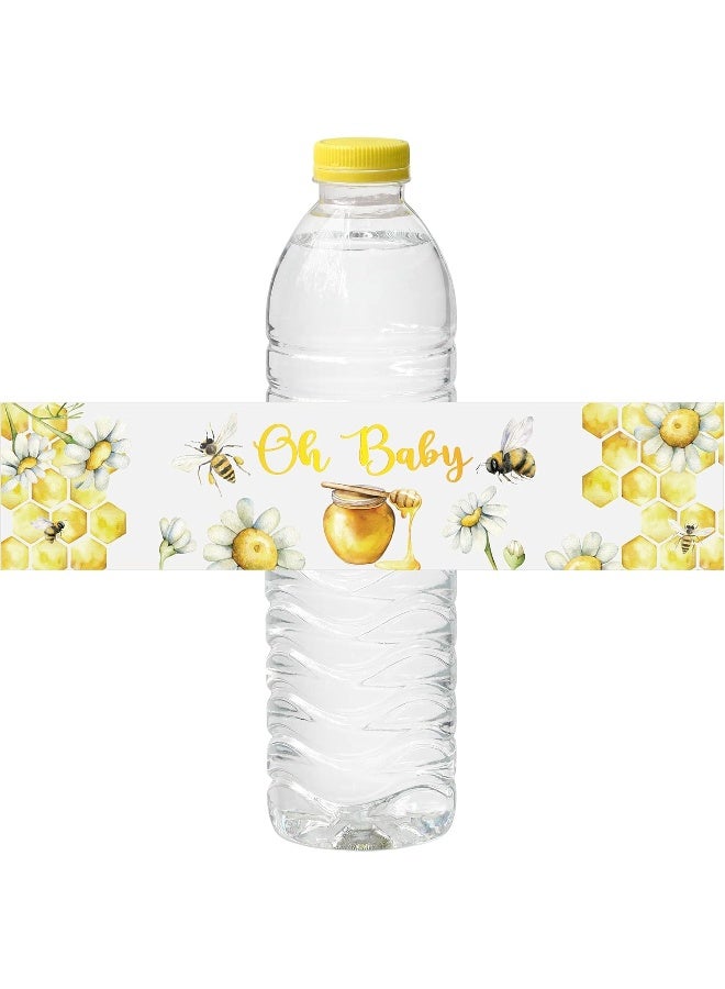 Spakon 48 Pieces Bee Baby Shower Water Bottle Labels Bee Water Bottle Wrappers Baby Shower Favor Decorative Sticker for Gender Reveal Party - Image 1