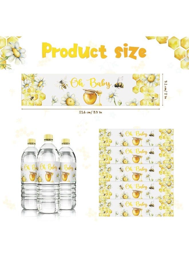 Spakon 48 Pieces Bee Baby Shower Water Bottle Labels Bee Water Bottle Wrappers Baby Shower Favor Decorative Sticker for Gender Reveal Party - Image 2