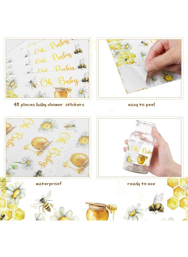 Spakon 48 Pieces Bee Baby Shower Water Bottle Labels Bee Water Bottle Wrappers Baby Shower Favor Decorative Sticker for Gender Reveal Party - Image 3