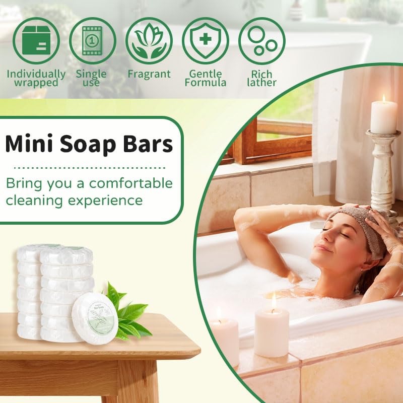 RAQEHO 52 Mini Bar Soap Bulk - Travel Soap Individually Wrapped Body Bath Gentle Soap Bars Men Women Travel Size Toiletries for Homeless Hotel Essentials for Guest Bathroom Airbnbï¼ˆGreen Teaï¼‰ - Image 5