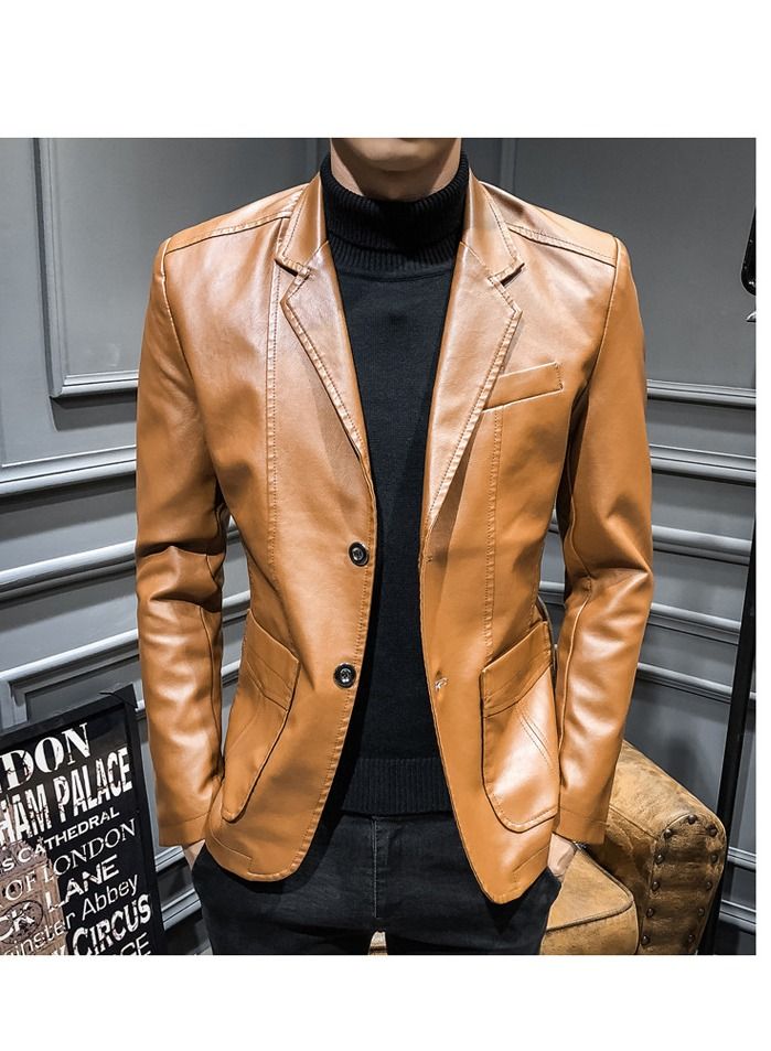 Loquat Men's Fashion Slim Leather Jacket  - Image 2