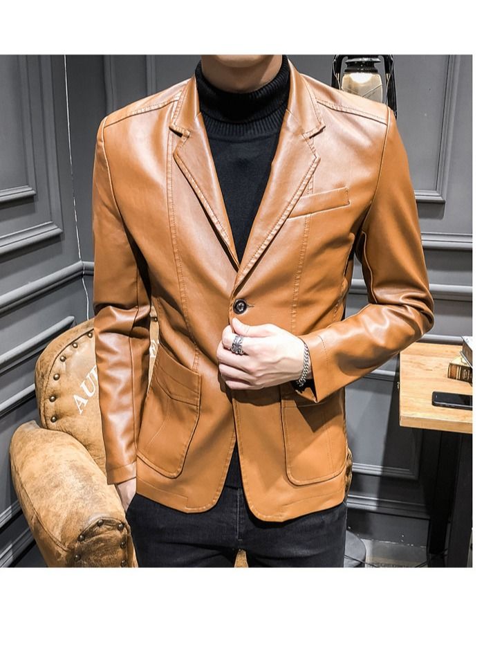 Loquat Men's Fashion Slim Leather Jacket  - Image 1