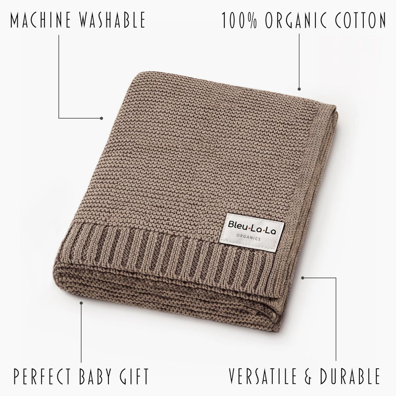 Bleu La La Heritage Knit Organic Cotton Baby Swaddle Blanket - 100% Luxury Organic Cotton Knit Receiving Blanket - Soft Warm Unisex Blankets for Newborns Infants Boys & Girls (0-2Yrs - Milk Chocolate) - Image 3