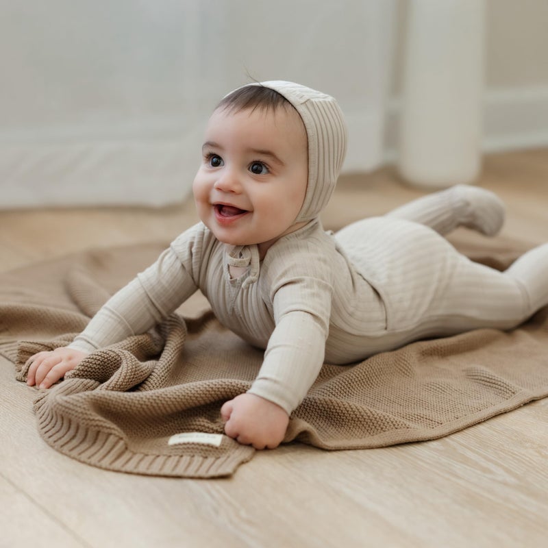 Bleu La La Heritage Knit Organic Cotton Baby Swaddle Blanket - 100% Luxury Organic Cotton Knit Receiving Blanket - Soft Warm Unisex Blankets for Newborns Infants Boys & Girls (0-2Yrs - Milk Chocolate) - Image 5