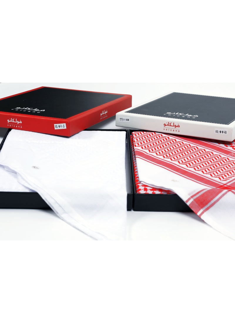 Volcano Luxury Shemagh Pack of 2 – Red & White Keffiyeh Scarves for Men | Soft & Stylish  - Image 2