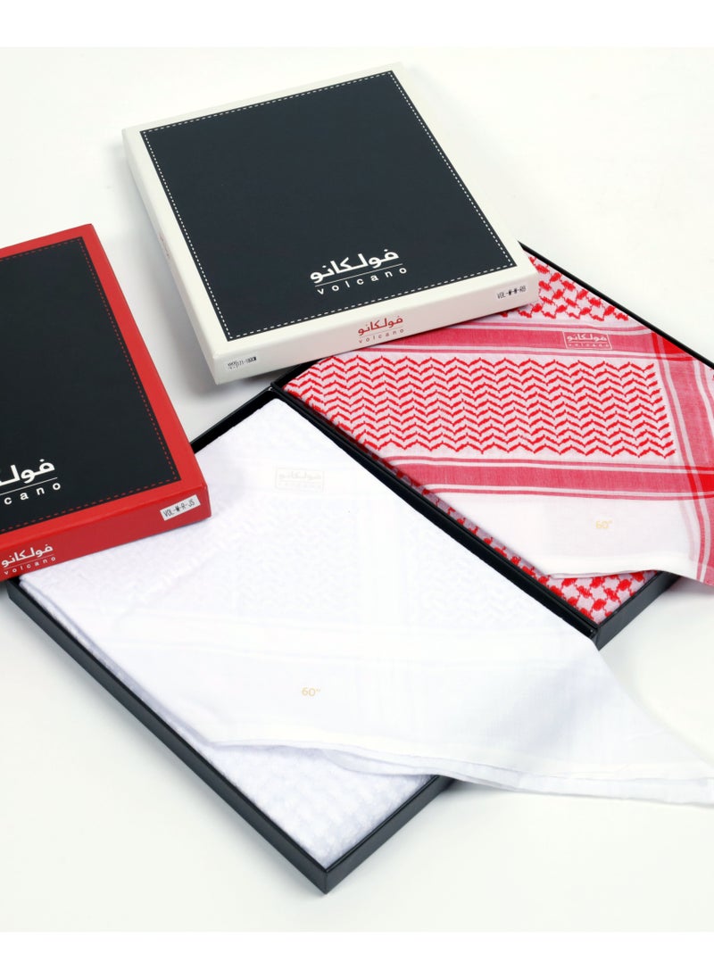 Volcano Luxury Shemagh Pack of 2 – Red & White Keffiyeh Scarves for Men | Soft & Stylish  - Image 1