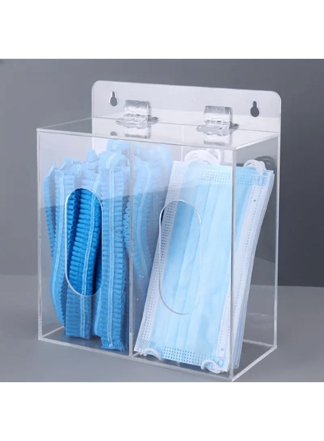 Slasa SLASA Acrylic Storage Box – 2-Compartment Wall-Mounted Organizer for Masks, Gloves & Hats – Transparent Dust-Proof Holder – No-Drill Installation – 20 x 20 x 10 cm  - Image 5