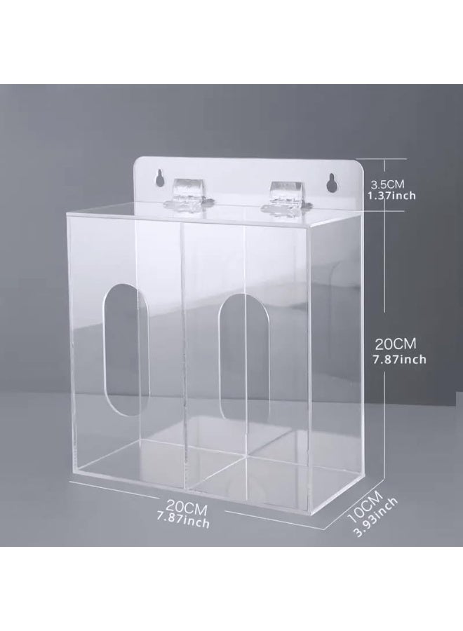 Slasa SLASA Acrylic Storage Box – 2-Compartment Wall-Mounted Organizer for Masks, Gloves & Hats – Transparent Dust-Proof Holder – No-Drill Installation – 20 x 20 x 10 cm  - Image 3
