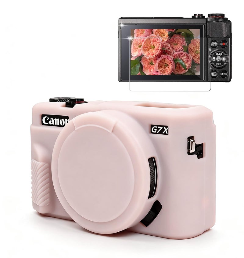 Frevyve Case for Canon G7X Mark II G7X Camera, Soft Silicone Protective Case, Slim Fit Sleeve with Removable Lens Cover and Screen Protector Accessories, Lightweight, Anti-Scratch (Jelly Pink) - Image 1