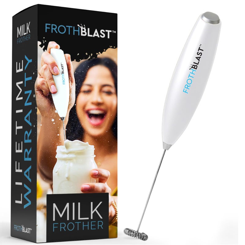 FrothBlast Milk Frother Handheld for Coffee Foam Maker Electric Whisk Drink Mixer for Lattes Cappuccino Frappe Matcha Hot Chocolate WHITE