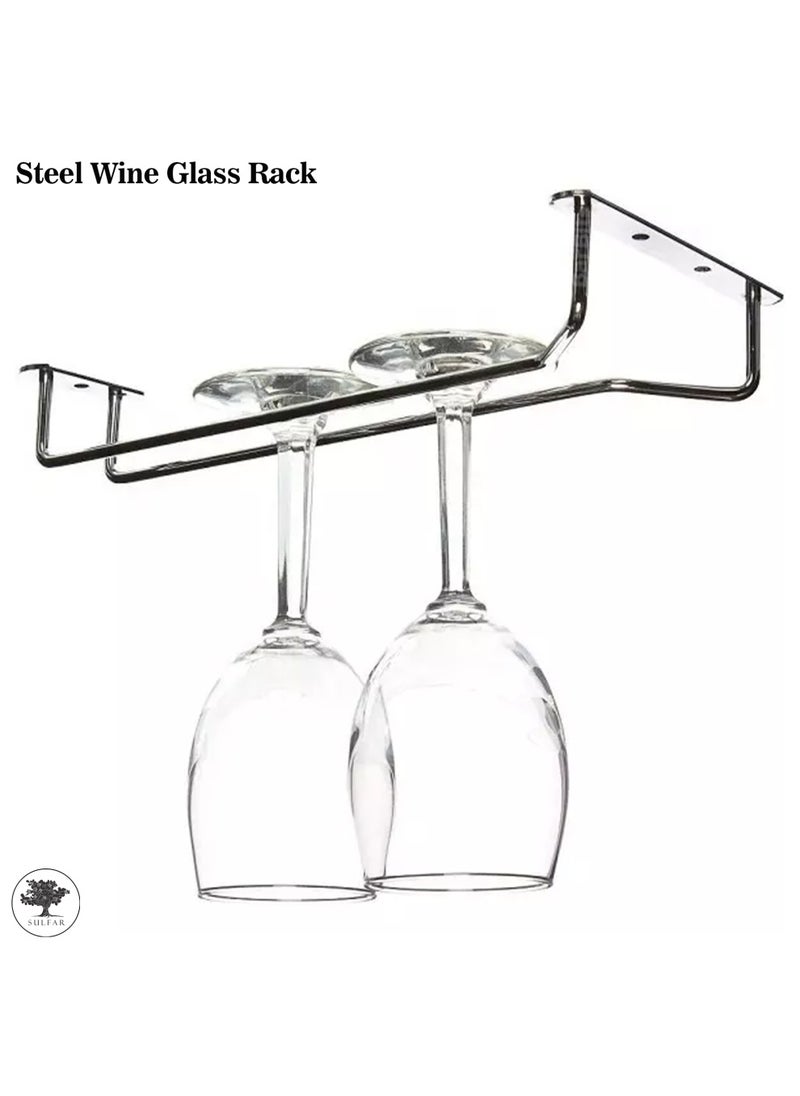 sulfar - Single Stainless Steel Wine Glass Rack/Holder Upside Down Glass Hanging Organizer/Glass Hanging Stand for Pubs/Kitchen/Bars - (Pack of 1) Silver - Image 1