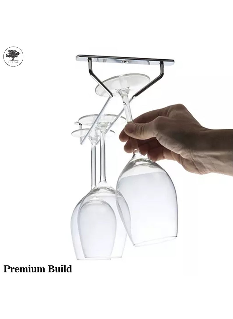 sulfar - Single Stainless Steel Wine Glass Rack/Holder Upside Down Glass Hanging Organizer/Glass Hanging Stand for Pubs/Kitchen/Bars - (Pack of 1) Silver - Image 1