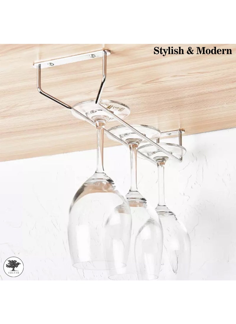 sulfar - Single Stainless Steel Wine Glass Rack/Holder Upside Down Glass Hanging Organizer/Glass Hanging Stand for Pubs/Kitchen/Bars - (Pack of 1) Silver - Image 1