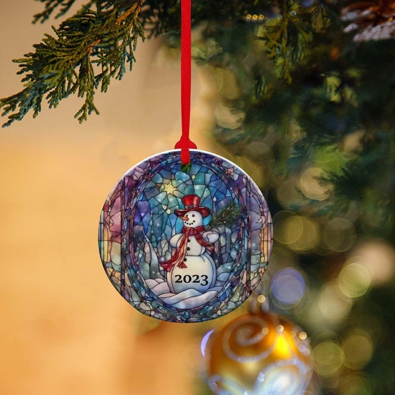 klarako Christmas 2023 Ornament, Christmas Decoration, Holiday Present Idea, Christmas Acrylic Pendant Concave Textured Round Pendant Decoration (B) - Image 3