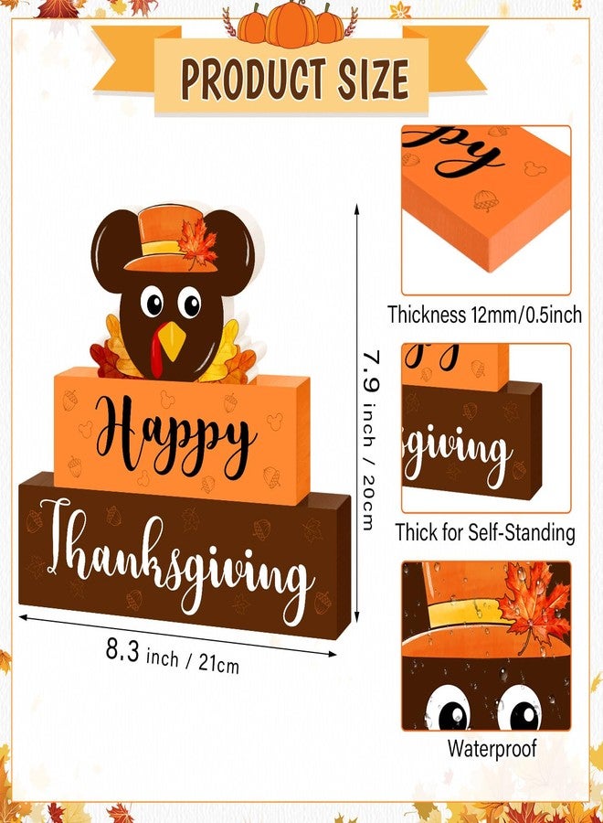 CIOEY Thanksgiving Table Signs Decorations, Mouse Shaped Turkey Wooden Blocks Table Decor, Happy Thanksgiving Harvest Autumn Fall Wood Decorative Signs for Home Tabletop Tiered Tray Shelf Decor 3 Layered - Image 2