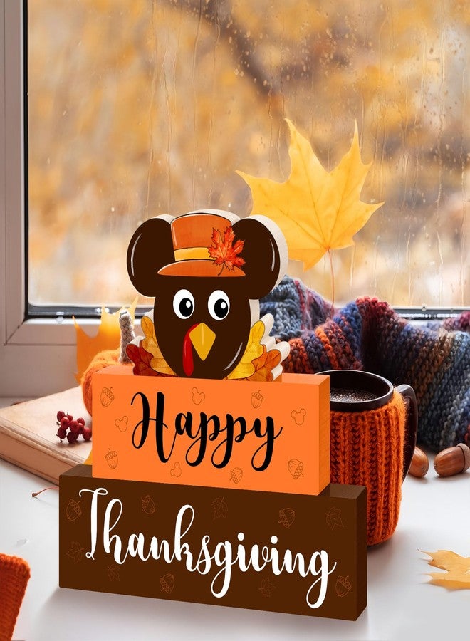 CIOEY Thanksgiving Table Signs Decorations, Mouse Shaped Turkey Wooden Blocks Table Decor, Happy Thanksgiving Harvest Autumn Fall Wood Decorative Signs for Home Tabletop Tiered Tray Shelf Decor 3 Layered - Image 4