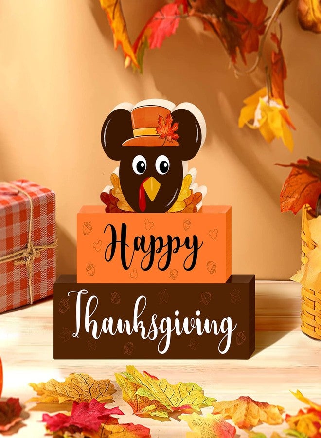 CIOEY Thanksgiving Table Signs Decorations, Mouse Shaped Turkey Wooden Blocks Table Decor, Happy Thanksgiving Harvest Autumn Fall Wood Decorative Signs for Home Tabletop Tiered Tray Shelf Decor 3 Layered - Image 5
