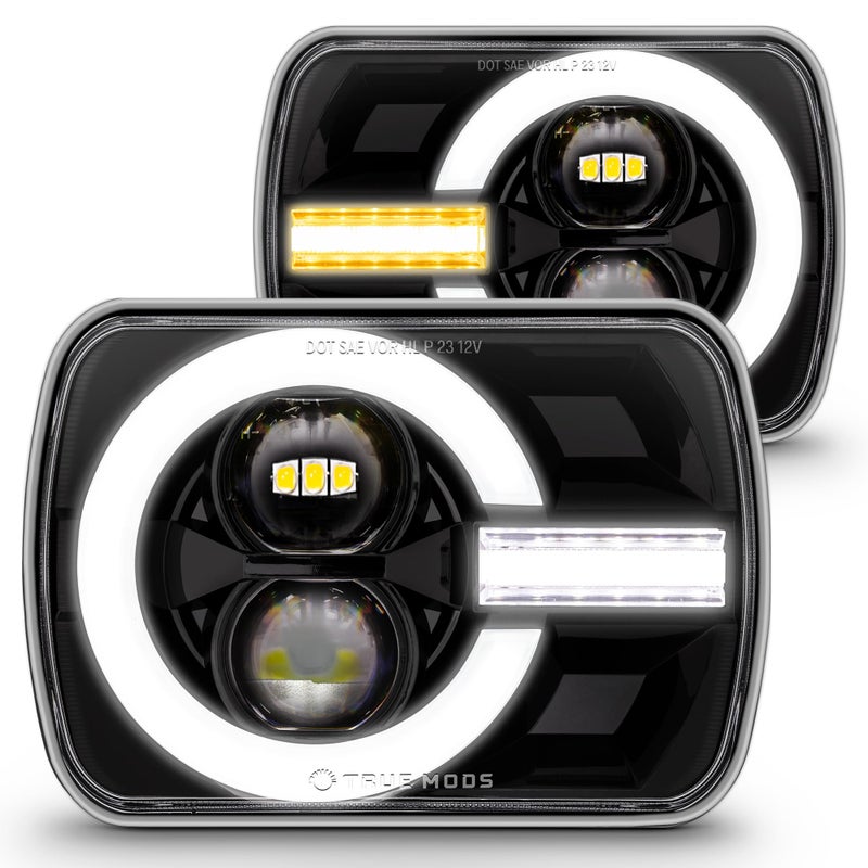 TRUE MODS 5x7 7x6 Inch H6054 Black LED Headlights H4 Sealed Beam Replacement Lamp for Jeep Wrangler YJ Cherokee XJ DOT Approved Ford Econoline Chevy Express GMC Savana TOYOTA Pickup Nissan D21 Dodge