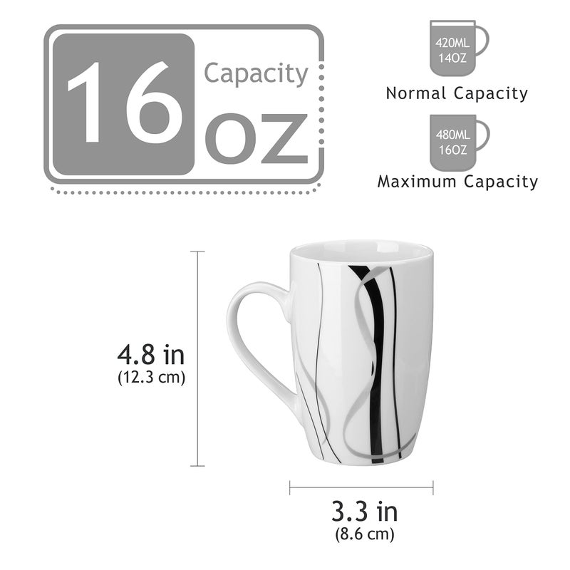 VEWEET Coffee Mugs Set of 6, 16 OZ Large Coffee Cups Set, White Mug Sets Ceramic Mugs Set with Big Handle, Microwave Dishwasher Safe, Series Fiona - Image 3