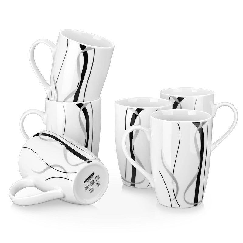 VEWEET Coffee Mugs Set of 6, 16 OZ Large Coffee Cups Set, White Mug Sets Ceramic Mugs Set with Big Handle, Microwave Dishwasher Safe, Series Fiona - Image 1