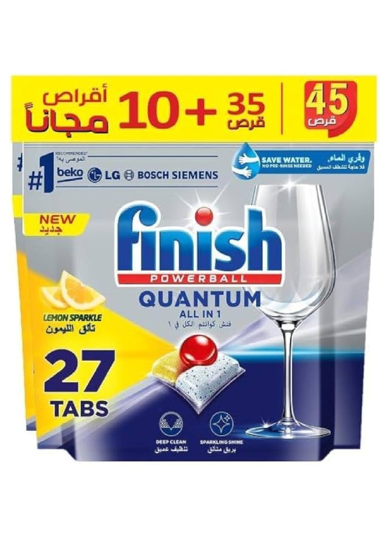 Finish - Finish Dishwasher Detergent Tablets, Quantum Lemon Sparkle - 35 tablets + 10 free‏ - Image 1
