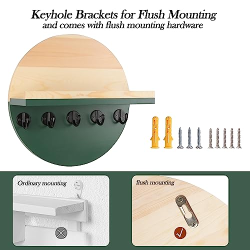 Gurfuy Key Holder for Wall with Shelf - Wood Mail Organizer and Rack with Shelf Hooks Wall Mounted for Entryway Decor Magazines Letter Storage Farmhouse Living Room Bedroom Doorway Green - Image 3
