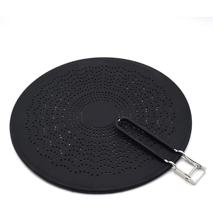 Silk Route Silicone Splatter Screen Pan Cover With Folding Handle High Heat Resistant Oil Splash Guard  Heat Insulation Cooling Mat Strainer Drain Board For Frying Pan 13 Black - Image 1