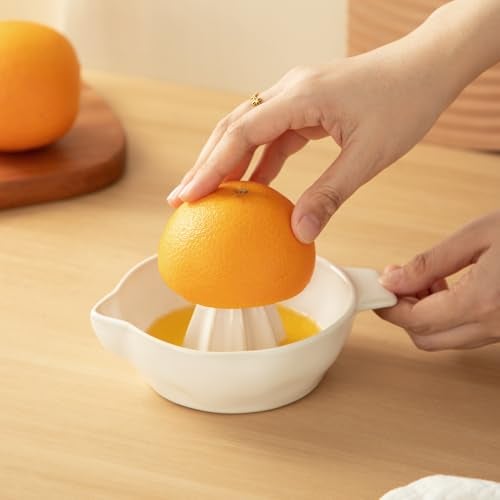 Tuioyoc Ceramic Lemon Juicer Reamer Manual Citrus Lime Hand Squeezer Bowl with Handle and Pour Spout, Handheld, Easy to Use and Clean - Image 3