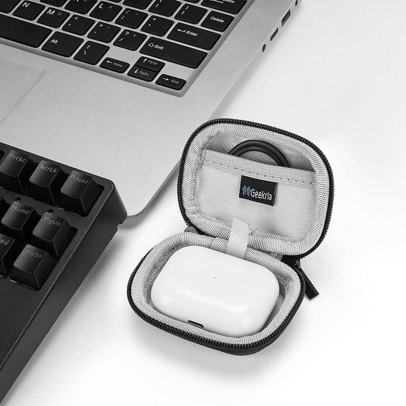 Geekria Shield Earbuds Case Compatible with Apple AirPods Pro 3/2, AirPods 4, Replacement Hard Shell Travel Carrying Bag with Carabiner Clip (Dark Grey) - Image 3