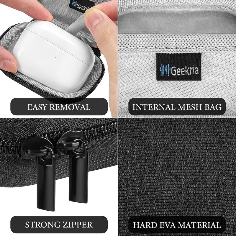 Geekria Shield Earbuds Case Compatible with Apple AirPods Pro 3/2, AirPods 4, Replacement Hard Shell Travel Carrying Bag with Carabiner Clip (Dark Grey) - Image 2