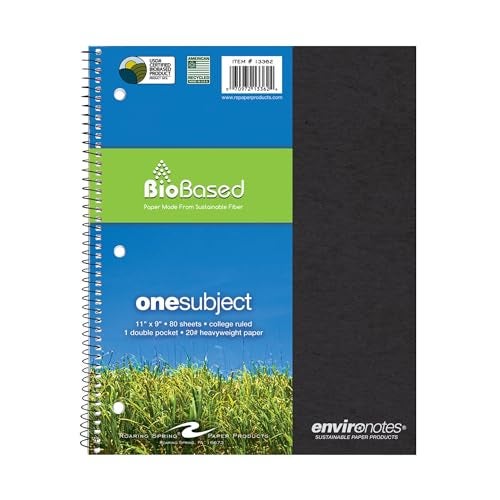 ROARING SPRING Environotes Recycled Spiral Notebook, 1 Subject, 11" x 9", 80 Perforated Sheets, 20 lb Bio-Based Paper, College Ruled w/Margin, Assorted Earthtone Covers, Double Pocket, Made in USA - Image 1