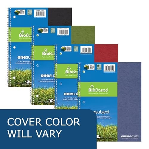 ROARING SPRING Environotes Recycled Spiral Notebook, 1 Subject, 11" x 9", 80 Perforated Sheets, 20 lb Bio-Based Paper, College Ruled w/Margin, Assorted Earthtone Covers, Double Pocket, Made in USA - Image 4