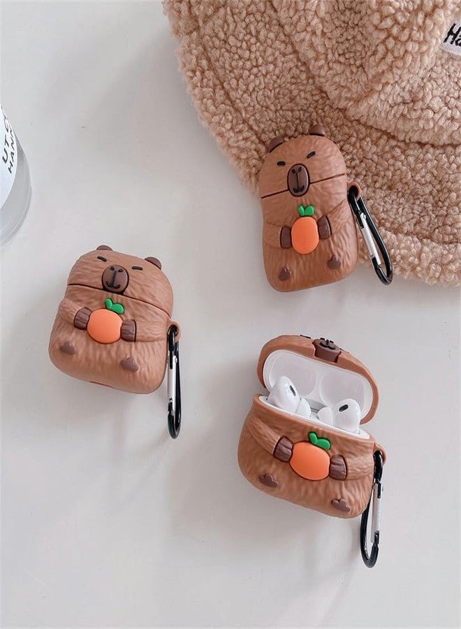 جراب سماعات أذن لسماعات AirPods 4، غطاء سيليكون TPU ناعم لطيف على شكل حيوان الكابيبارا البرتقالي الهادئ، غطاء واقٍ جميل على شكل حيوان الكابيبارا البني لسماعات AirPods 4، مقاوم للصدمات - Image 2