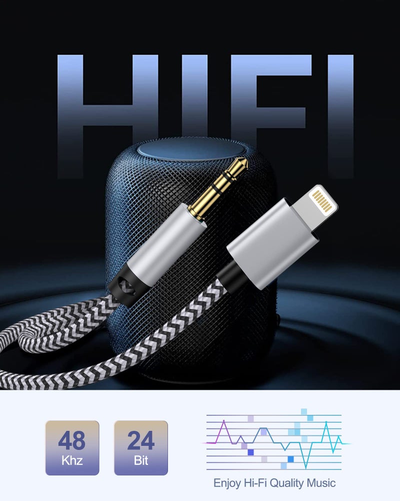 Haoano iPhone Aux Cord, [2pack/3ft] Lightning to 3.5mm Audio Auxiliary Cable for iPhone 14 13 12 11 Pro Max Xs Xr 8 7 Plus, iPad mini, Male to Male Braided Apple Ox Wire for Car Stereo, Speaker, Headphone - Image 5