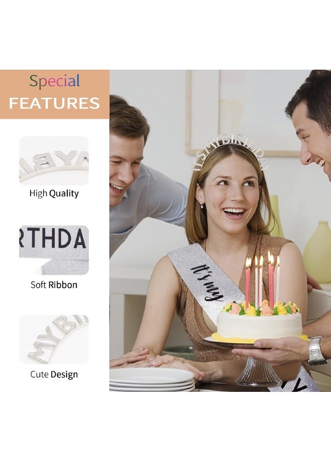 Birthday Girl Sash & Headband Set, Birthday Crowns for Women, IT'S MY BIRTHDAY Headband & ITS MY BIRTHDAY Sash for Girl, Birthday Headband for Women Parties Favors Gift (Sliver) - Image 4