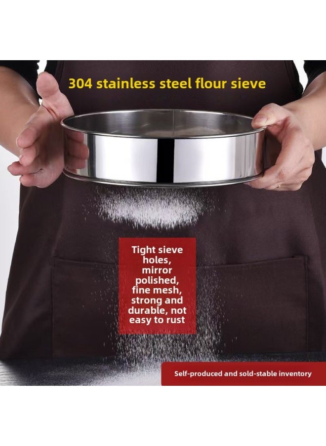 304 Thickened Stainless Steel 60 Mesh Handheld Flour Sieve Round Baking Tools Filter Mesh 40 Mesh Sugar Powder Sieve-Specifications:30cm304.40 Mesh 304 Mesh Bag