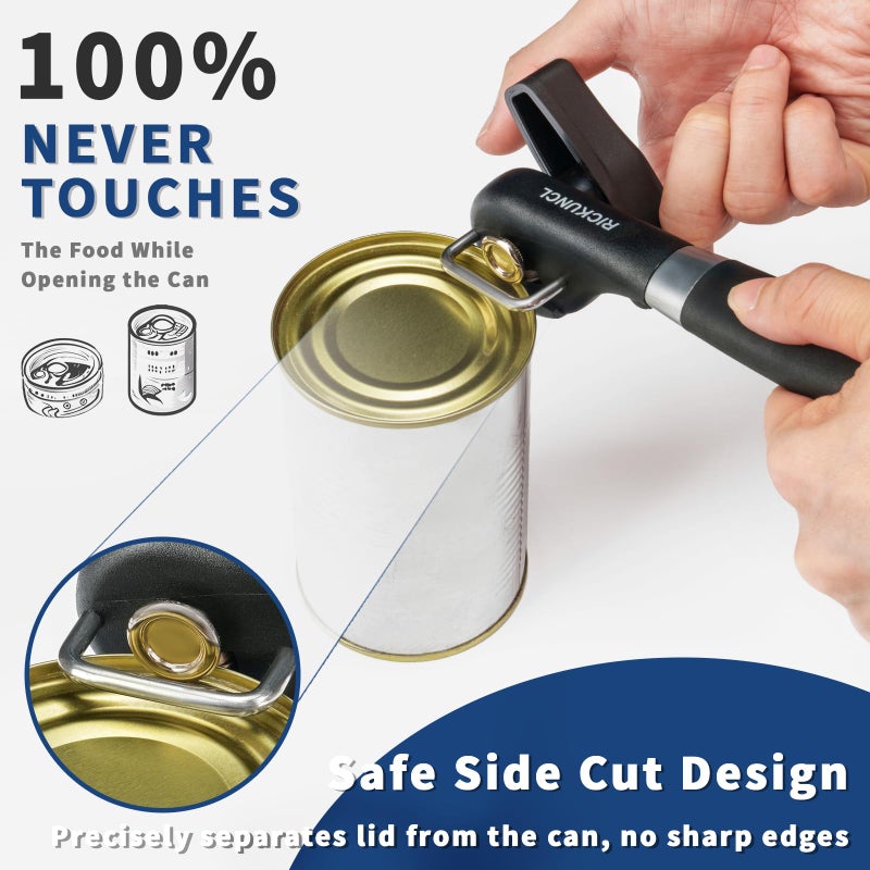 RICKUNCL Can Opener Smooth Edge, Safe Cut Can Openers, Oversized Rubber Knob, No Sharp Edges With Soft Grips, Can Openers Hand Held for Kitchen, Easy to Use & Storage - Safety Can Opener - Image 5