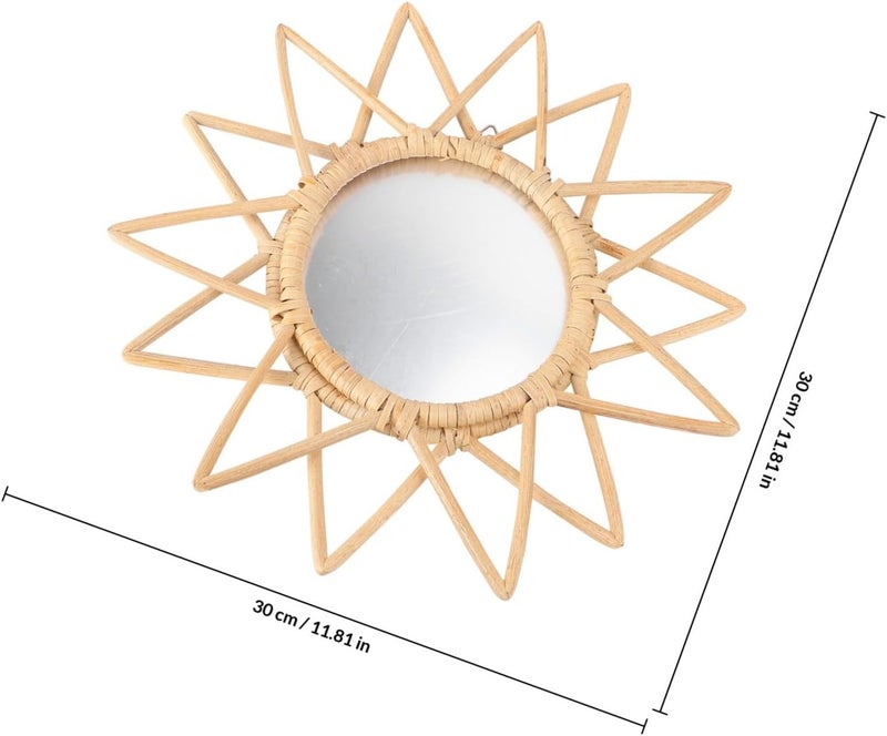 Rattan Woven Makeup Mirror Wall-Mounted Decorative Mirror Nordic Style Woven Design for Bathroom Living Room Dressing Table Home Décor - Image 2