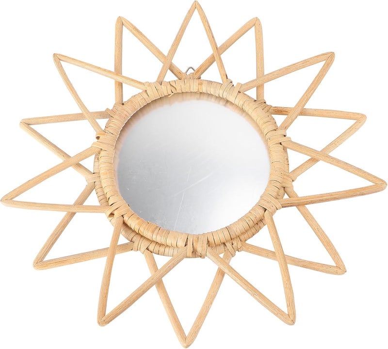 Rattan Woven Makeup Mirror Wall-Mounted Decorative Mirror Nordic Style Woven Design for Bathroom Living Room Dressing Table Home Décor - Image 1