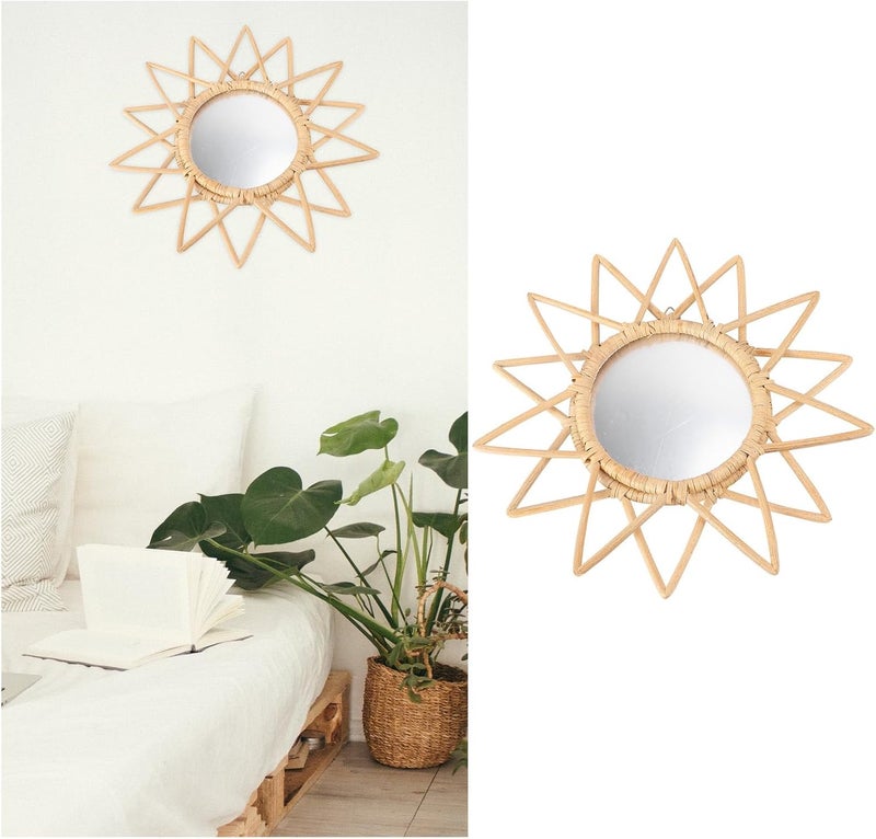 Rattan Woven Makeup Mirror Wall-Mounted Decorative Mirror Nordic Style Woven Design for Bathroom Living Room Dressing Table Home Décor - Image 5