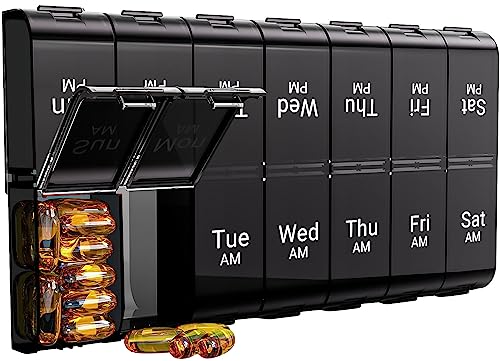 COLORWING 7 Day Extra Large Pill Organizer 2 Times a Day Weekly Pill Box Twice a Day XL AM PM Pill Case Oversized Daily Medicine Organizer for Vitamin Big Pill Container Black - Image 2